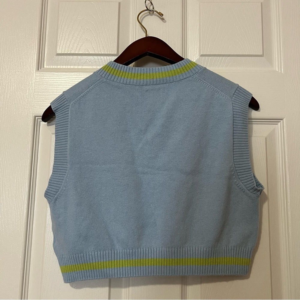 Aritzia Sunday Best Merino Wool Cotton Blue Green Knit Cropped Sweater Vest Sz S - Picture 6 of 13